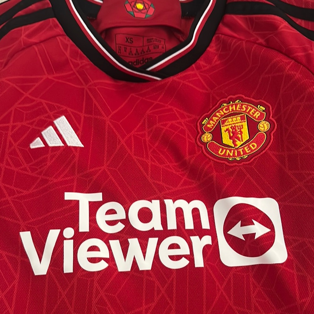 Adidas Red and White Manchester United jersey Xs